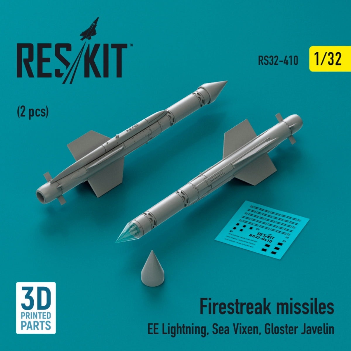 RESKIT RS32-0410 Firestreak missiles (2 pcs) (3D Printed) 1/32 – imagen 2