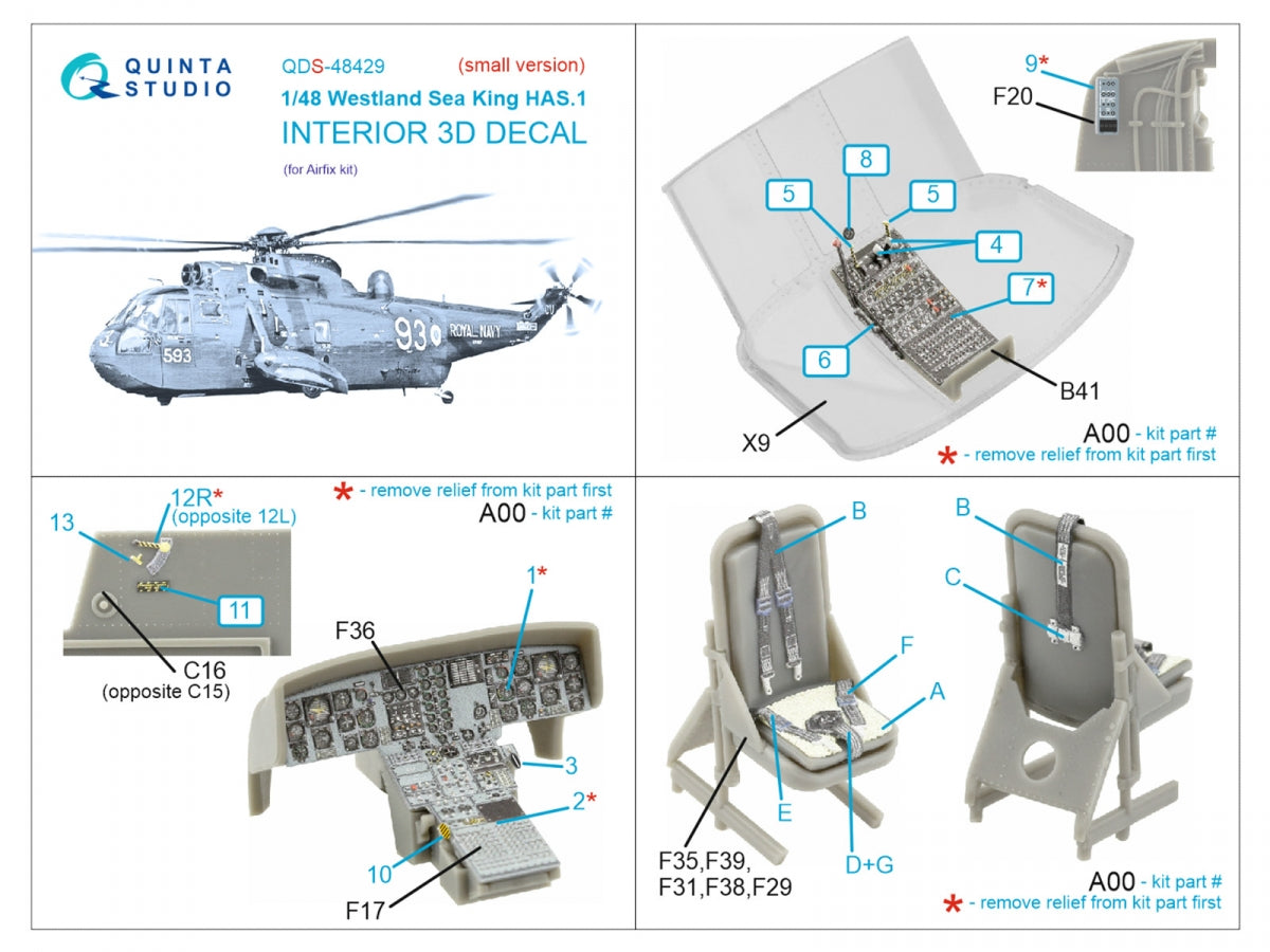 Quinta Studio QDS-48429 Westland Sea King HAS.1 3D-Printed &amp;amp; coloured Interior on decal paper (Airfix) (Small version) 1/48 – Bild 2