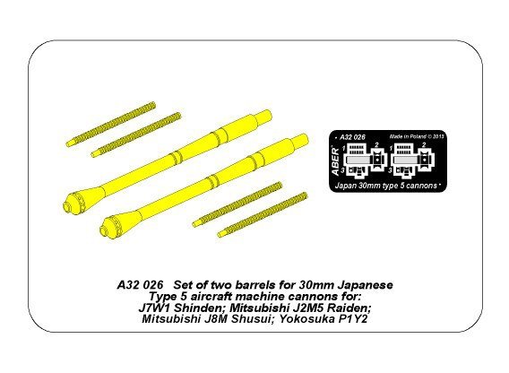 Aber A32026 Set of two barrels for Japanese 30 mm Type 5 aircraft machine cannons 1/32 – imagen 9