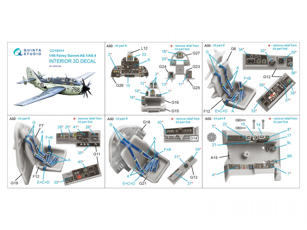 Quinta Studio QD48444 Fairey Gannet AS.1_AS.4 3D-Printed colored Interior on decal paper (Airfix) 1/48 – image 2