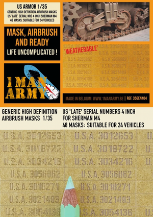 1 Man Army 35GEN404 US &amp;#39;Late&amp;#39; Serial Numbers 4 inch Sherman M4 1/35