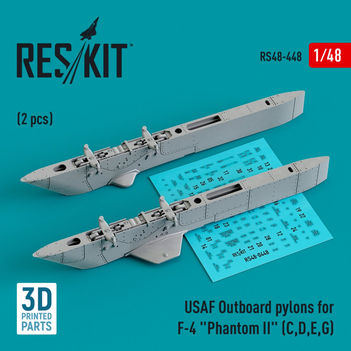 RESKIT RS48-0448 USAF OUTBOARD PYLONS FOR F-4 PHANTOM II (2 PCS) (3D PRINTED) 1/48