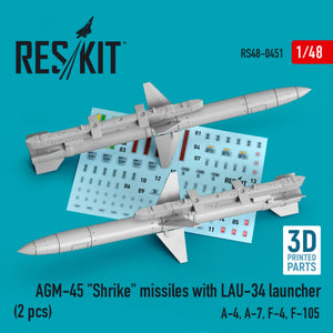 RESKIT RS48-0451 AGM-45 &amp;quot;SHRIKE&amp;quot; MISSILES WITH LAU-34 LAUNCHER (2 PCS) (3D PRINTED) 1/48