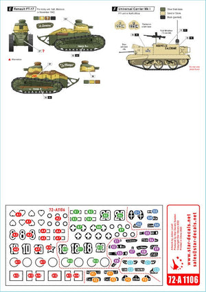 Star Decals 72-A1106 French Fighting Vehicles in Africa # 1 Vichy France and the FFL - Forces Francaises Libres 1/72 – imagen 2