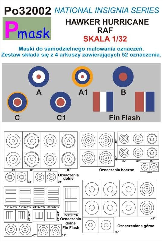 Masques de peinture P-Mask PO32002 HAWKER HURRICANE RAF MARKINGS (1/32)