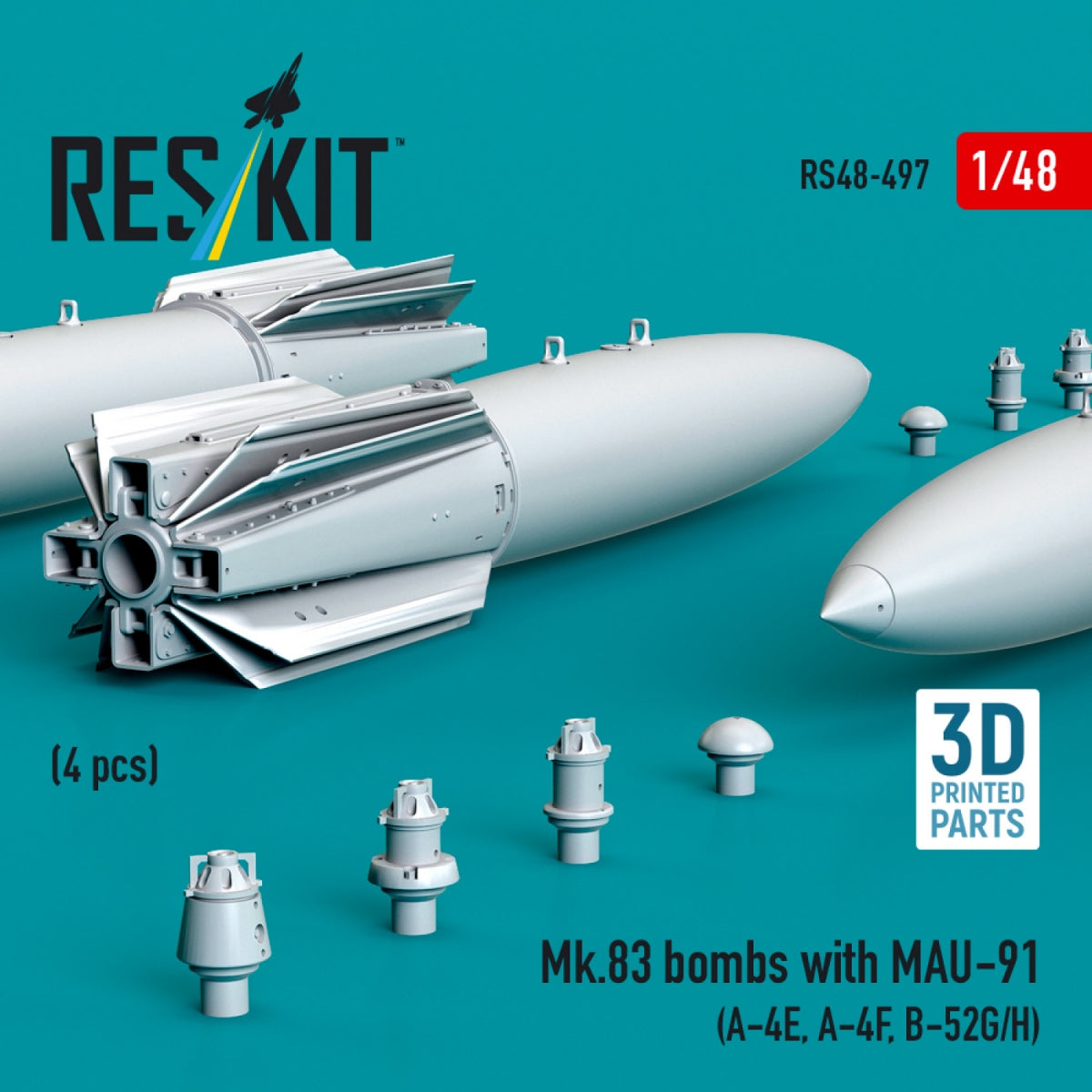 RESKIT RS48-0497 Mk.83 bombs with MAU-91 (4 pcs) (3D printed) 1/48 – image 2