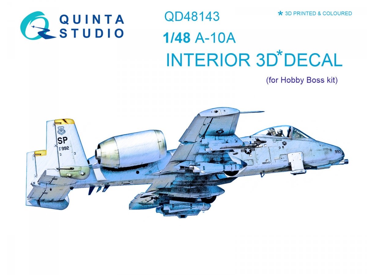 Intérieur imprimé en 3D et coloré sur papier décalcomanie Quinta Studio QD48143 A-10A (pour maquette Hobby Boss) 1/48 