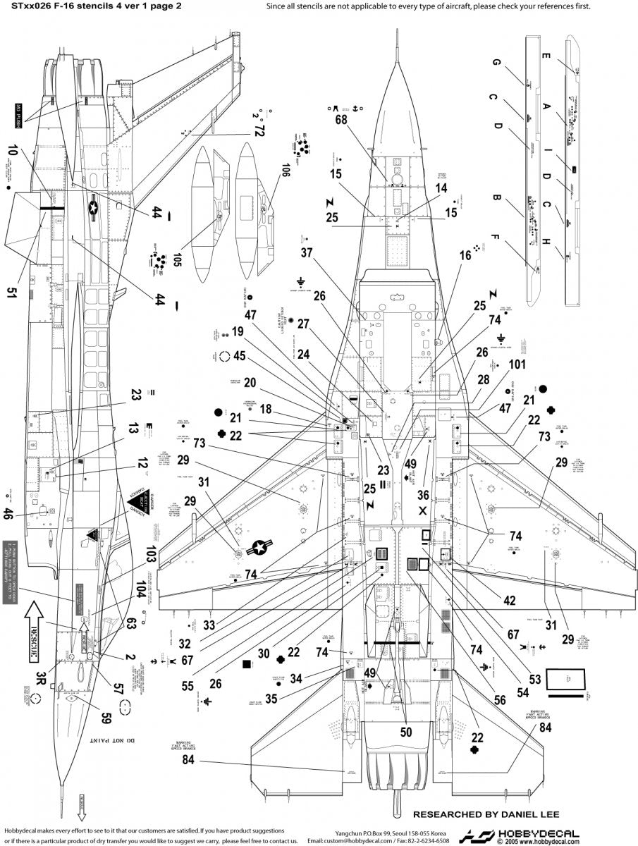 HobbyDecal ST32026V1 Pochoirs F-16 4 ver 1 pour maquette Academy au 1/32 – image 2