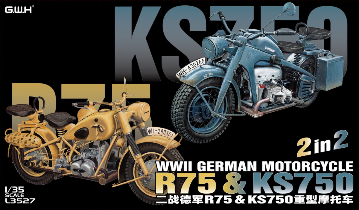 Great Wall Hobby L3527 WWII German Motorcycle R75 &amp;amp; KS750 2 in 2 1/35