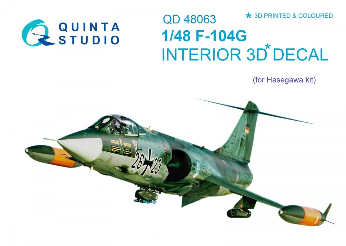 Quinta Studio QD48063 F-104G 3D-Printed &amp; colored Interior on decal paper (for Hasegawa kit) 1/48