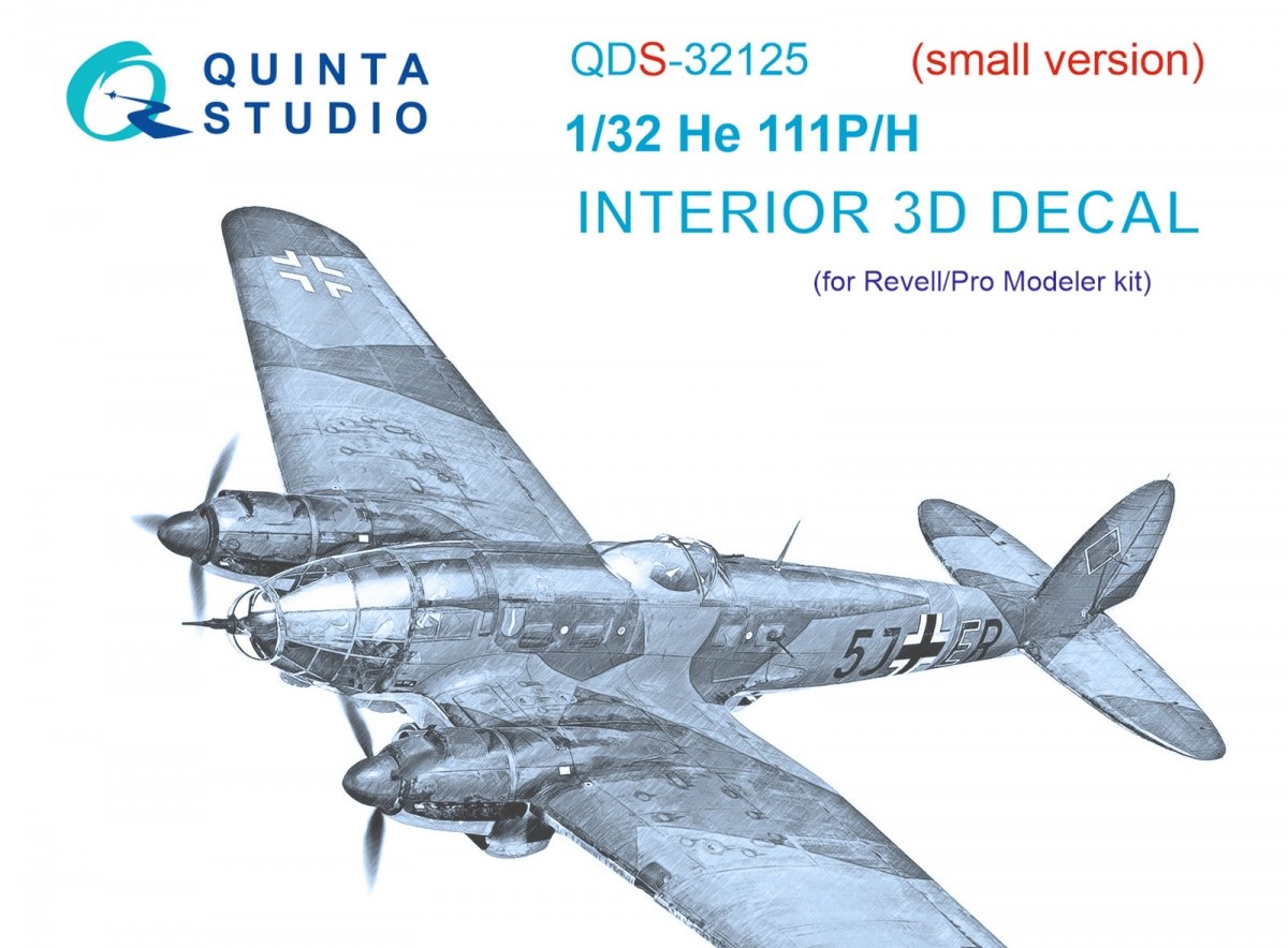 Quinta Studio QDS-32125 He 111 P/H 3D-Printed &amp; colored Interior on decal paper (Revell/ProModeler) (small version) 1/32