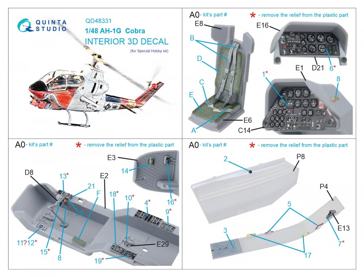 Quinta Studio QD48331 AH-1G 3D-Printed &amp;amp; coloured Interior on decal paper (Special Hobby) 1/48 – Bild 6