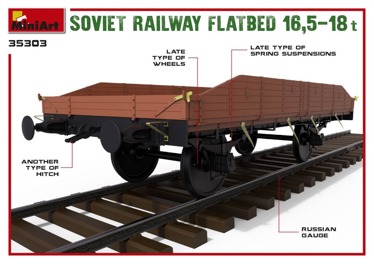 MiniArt 35303 Soviet Railway Flatbed 16,5-18t 1/35 – immagine 3