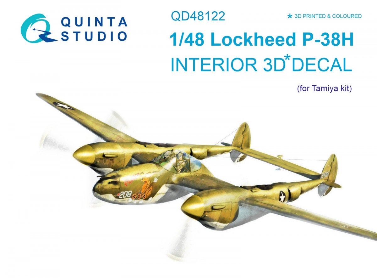 Quinta Studio QD48122 P-38H 3D-Printed &amp;amp; coloured Interior on decal paper (for Tamiya kit) 1/48