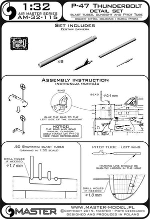 Master AM-32-115 P-47 Thunderbolt - zestaw detali - uzbrojenie, rurka Pitota, celownik 1/32 – Bild 3