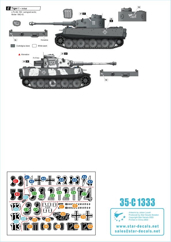 Star Decals 35-C1333 Tiger I. sPzAbt 502 # 1. Initial / Early production Tigers 1942-43. 1/35 – imagen 3