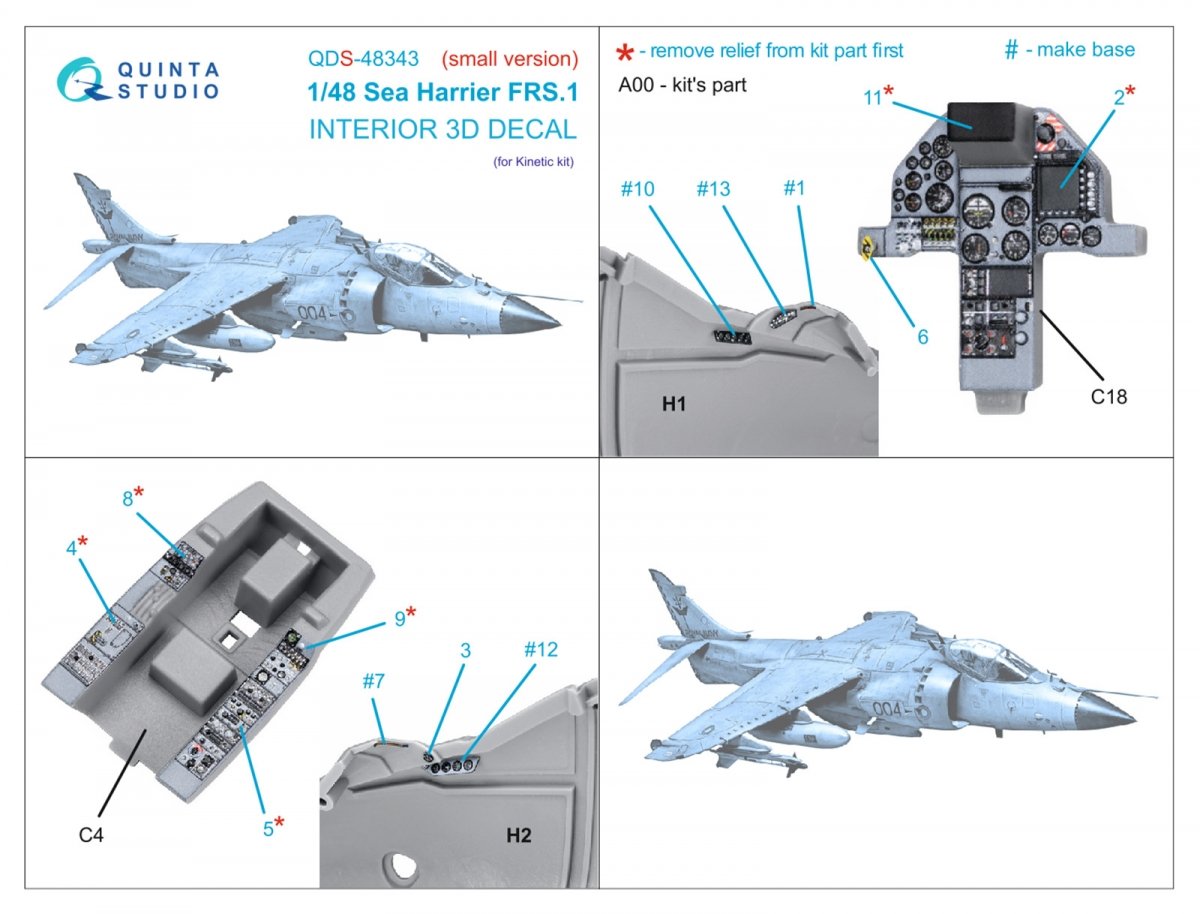 Quinta Studio QDS-48343 Sea Harrier FRS.1 3D-Printed &amp;amp; coloured Interior on decal paper (Kinetic) (Small version) 1/48 – imagen 2