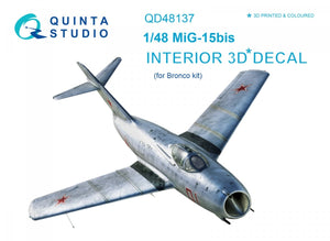 Intérieur imprimé en 3D et coloré sur papier décalcomanie Quinta Studio QD48137 MiG-15 bis (pour kit Bronco) 1/48