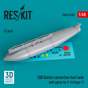 RESKIT RSU48-0355 300 Gallon centerline fuel tank with pylon for F-16 (type 1) (1 pcs) (3D Printed) 1/48