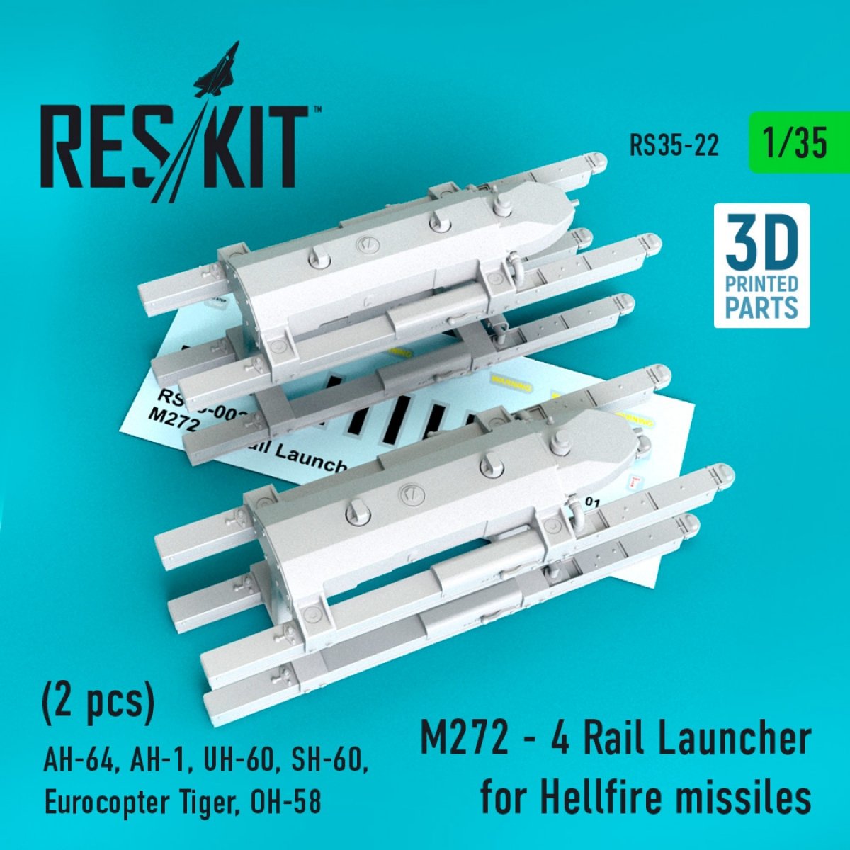 RESKIT RS35-0022 M272 - 4 RAIL LAUNCHER FOR HELLFIRE MISSILES (2 PCS) 1/35