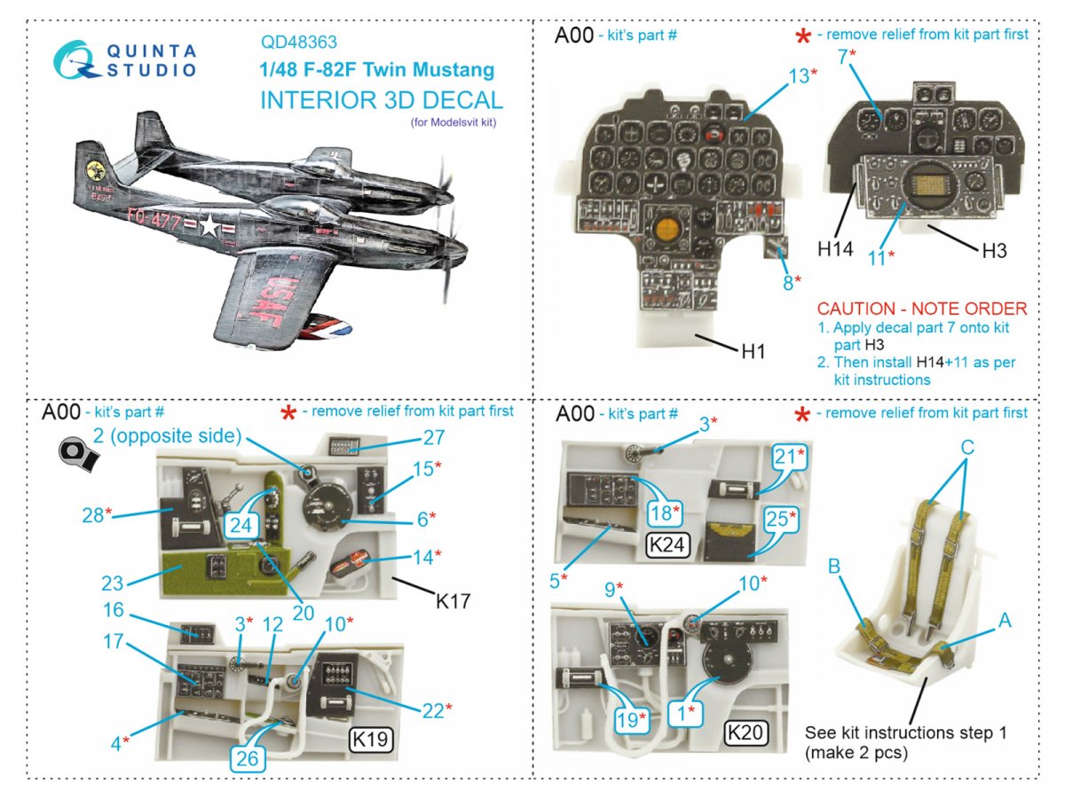 Quinta Studio QD48363 F-82F Twin Mustang 3D-Printed &amp;amp; coloured Interior on decal paper (Modelsvit) 1/48 – imagen 12