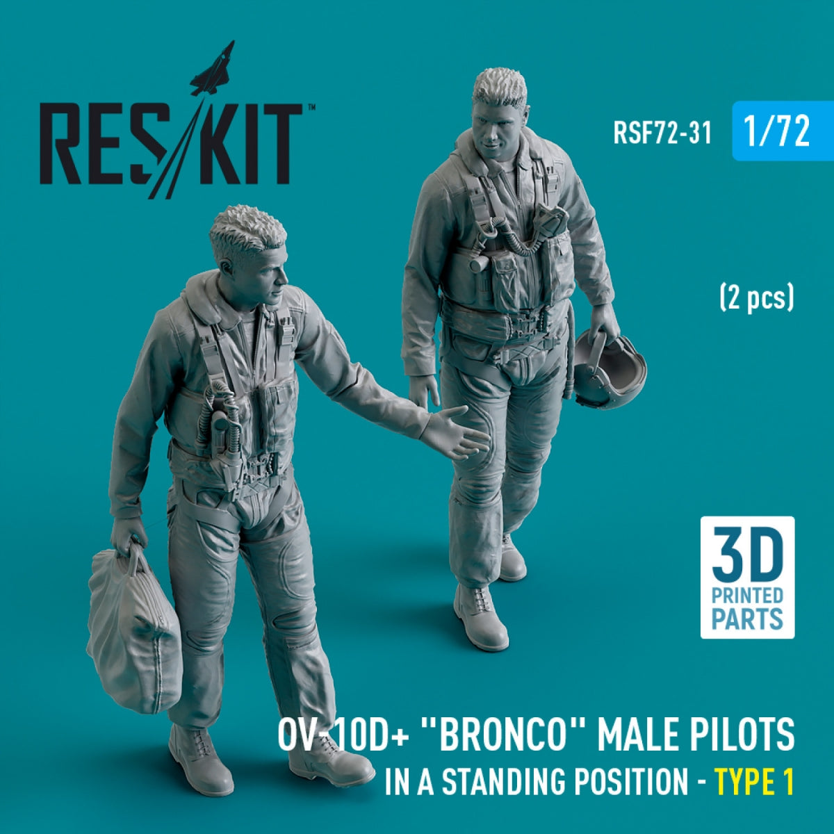 RESKIT RSF72-0031 OV-10D+ "Bronco" male pilots (in a standing position - type 1) (2 pcs) (3D Printed) 1/72