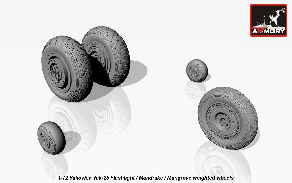 Armory Models AW72046 Yakovlev Yak-25 Flashlight / Mandrake / Mangrove wheels w/ weighted tires 1/72