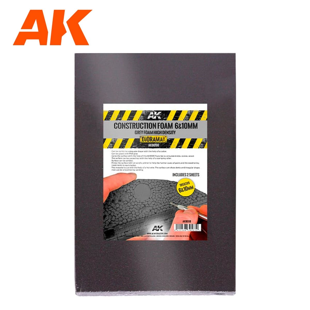 AK Interactive AK8098 CONSTRUCTION FOAM 6 AND 10MM BLUE FOAM HIGH DENSITY 195X295MM INCLUDES 2 SHEETS (construction foam)