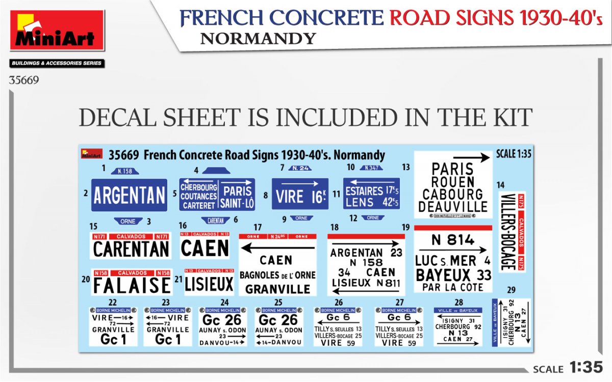 MiniArt 35669 FRENCH CONCRETE ROAD SIGNS 1930-40’S. NORMANDY 1/35 – Bild 2