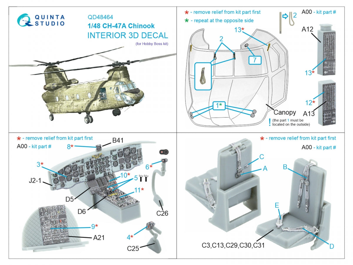 Quinta Studio QD48464 CH-47A 3D-Printed colored Interior on decal paper (HobbyBoss) 1/48 – image 7