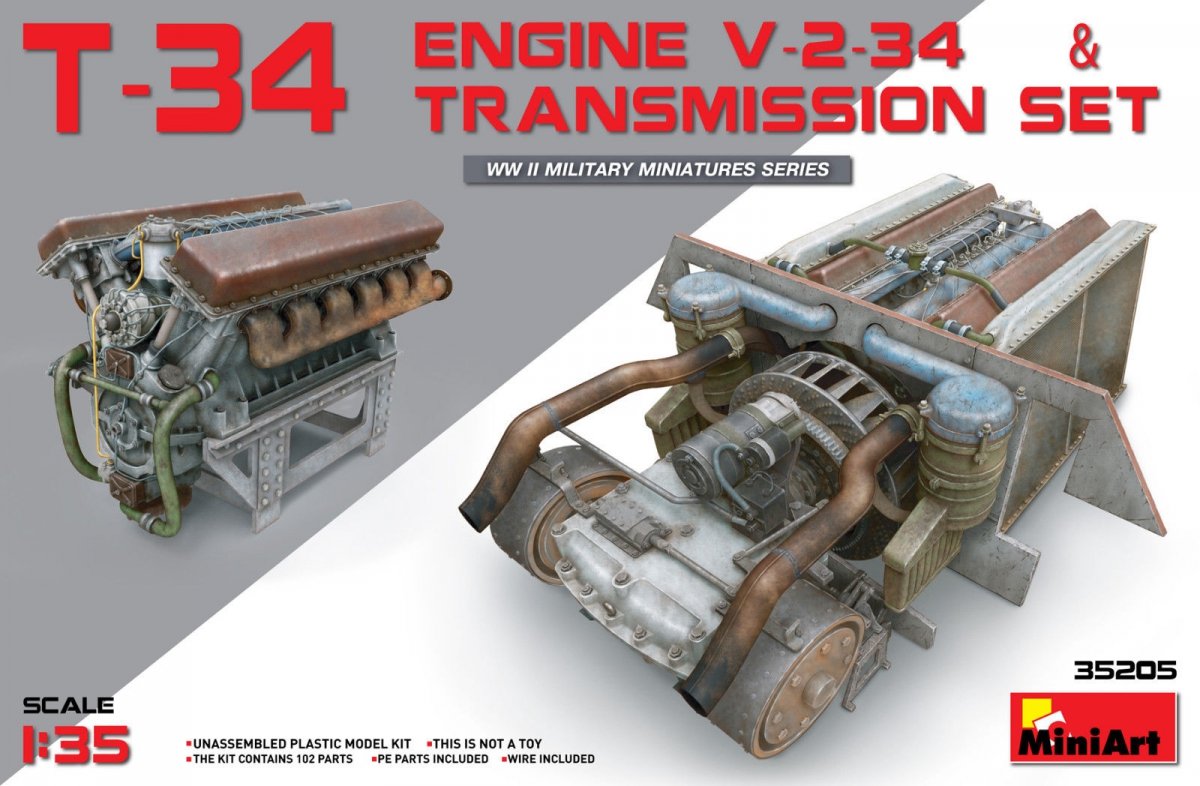 Miniart 35205 T-34 Moteur V-2-34 et ENSEMBLE DE TRANSMISSION (1/35)