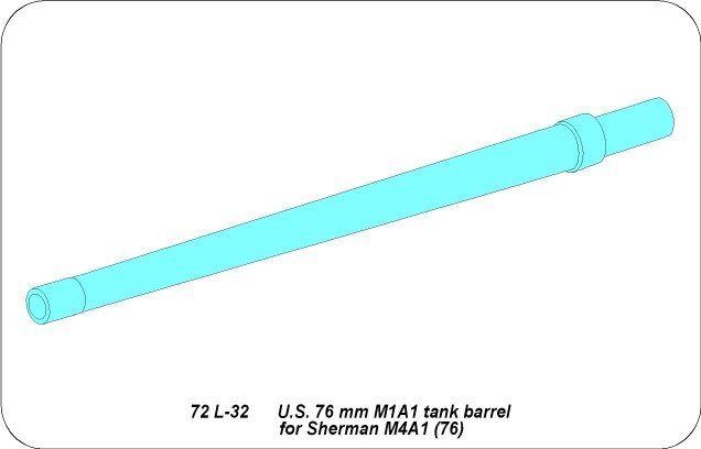 Aber 72L-32 Lufa 76mm do czołgu Sherman M4A1 (76) / U.S. 76 mm M1A1 tank barrel for Sherman M4A1 (76) 1/72 – immagine 6