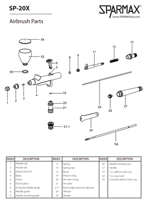 Sparmax SP-20X Airbrush - Nozzle 0.2 mm – immagine 2