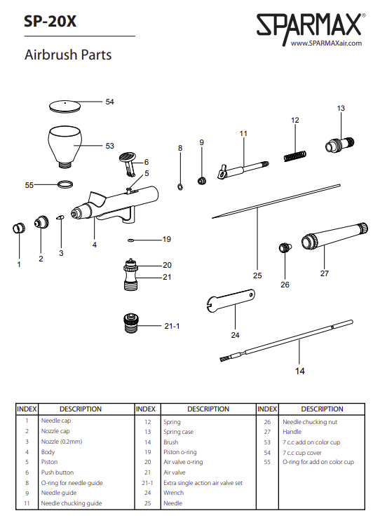 Sparmax SP-20X Airbrush - Nozzle 0.2 mm – immagine 2