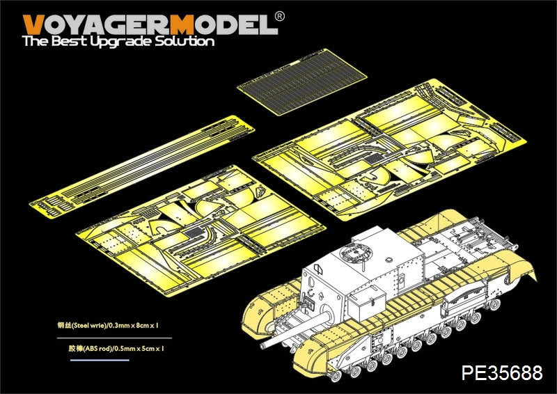 Maquette Voyager PE35688, canon Churchill britannique de 3 pouces (76 mm) de la Seconde Guerre mondiale, 20 ailes de canon CWT pour AF35253, échelle 1/35