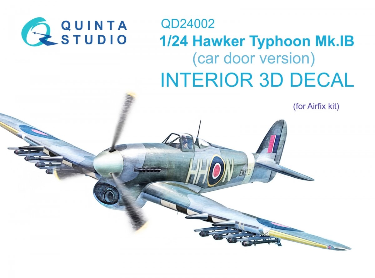 Quinta Studio QD24002 Hawker Typhoon (Car Door) 3D-Printed &amp;amp; coloured Interior on decal paper (Airfix) 1/24