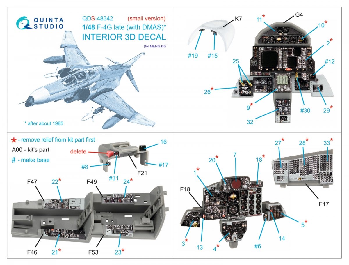 Quinta Studio QDS-48342 F-4G late 3D-Printed &amp;amp; coloured Interior on decal paper (Meng) (Small version) 1/48 – imagen 2