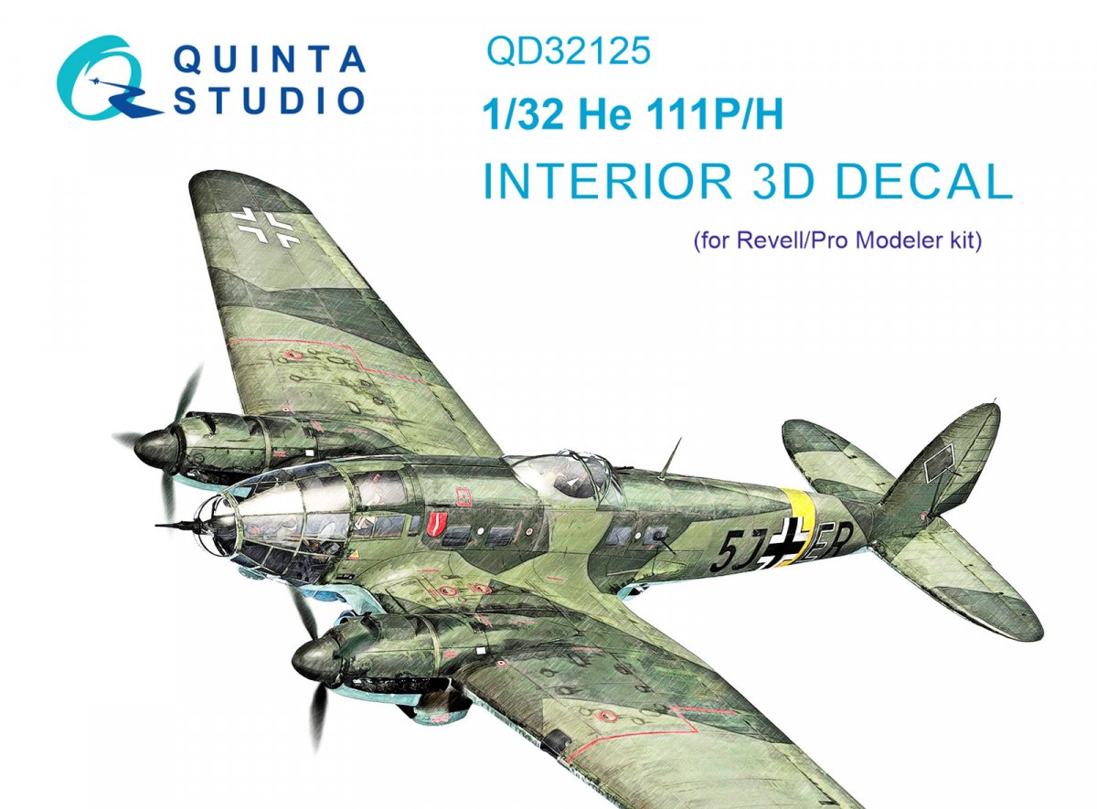 Quinta Studio QD32125 He 111 P/H 3D-Printed &amp; colored Interior on decal paper (Revell/ProModeler) 1/32