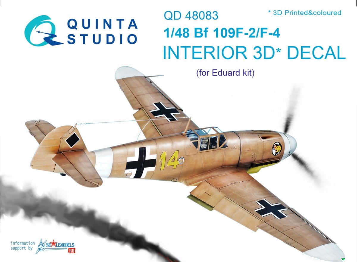 Quinta Studio QD48083 Bf 109F-2/F-4 3D-Printed &amp;amp; coloured Interior on decal paper (for Eduard kit) 1/48