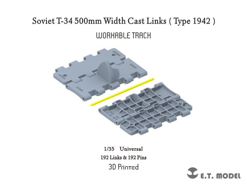 ET Model P35-017 Soviet T-34 500mm Width Cast Links（Type 1942）Workable Track ( 3D Printed ) 1/35
