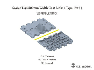 E.T. Model P35-017 Soviet T-34 500mm Width Cast Links（Type 1942）Workable Track ( 3D Printed ) 1/35