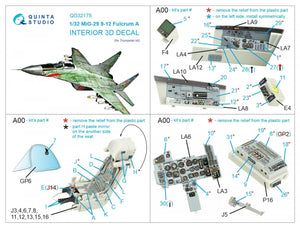Quinta Studio QD32175 MiG-29 9-12 Fulcrum A 3D-Printed &amp;amp; coloured Interior on decal paper (Trumpeter) 1/32 – imagen 8