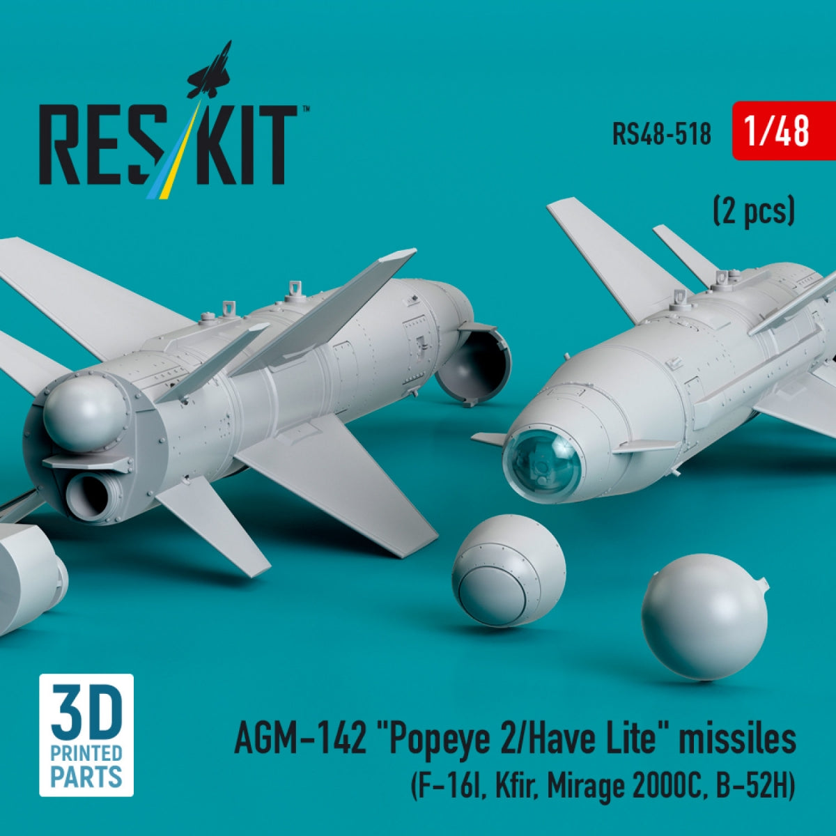 RESKIT RS48-0518 AGM-142 "Popeye 2/Have Lite" missiles (2 pcs) (3D Printed) 1/48