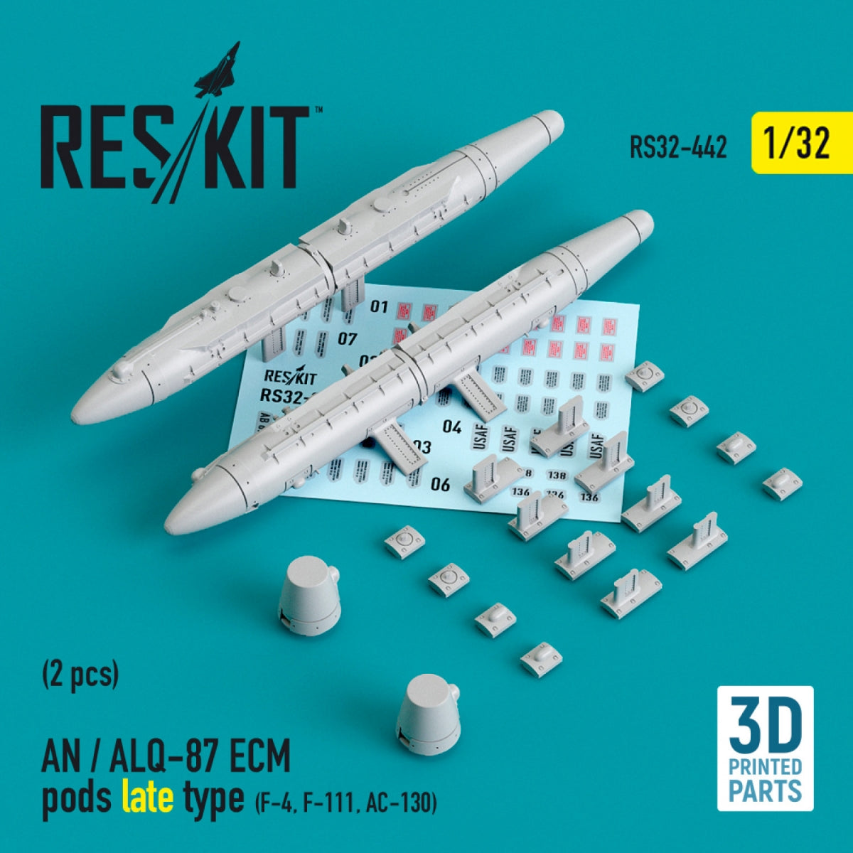 RESKIT RS32-0442 AN/ALQ-87 ECM PODS LATE TYPE (2 PCS) (F-4, F-111, AC-130) (3D PRINTED) 1/32