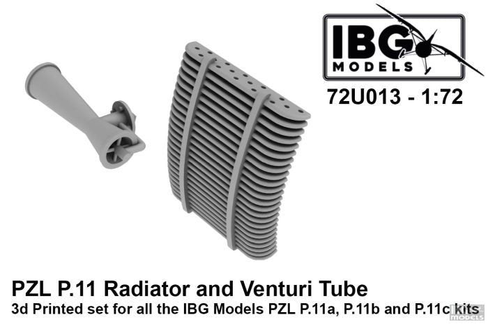 IBG 72U013 PZL P.11 Radiateur et tube Venturi, ensemble imprimé en 3D pour maquettes IBG au 1/72