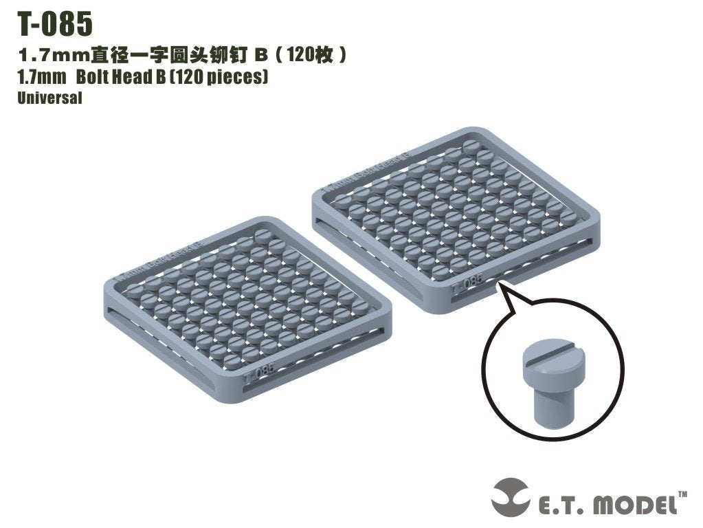 ET Model T-085 1.7mm Bolt Head B (120 pieces) (rivets)