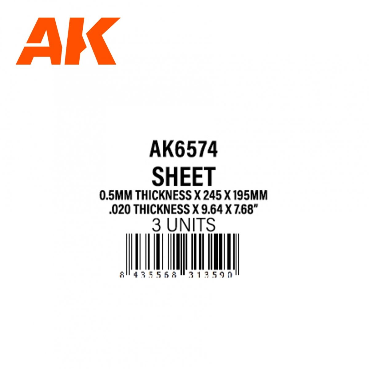 AK Interactive AK6574 0.5MM THICKNESS X 245 X 195MM – STYRENE SHEET – (3 UNITS) – imagen 2