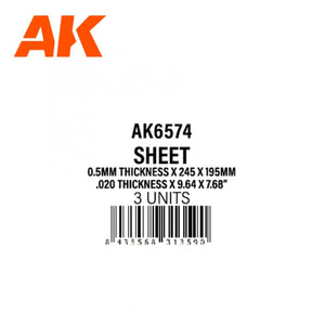 AK Interactive AK6574 0.5MM THICKNESS X 245 X 195MM – STYRENE SHEET – (3 UNITS) – imagen 2