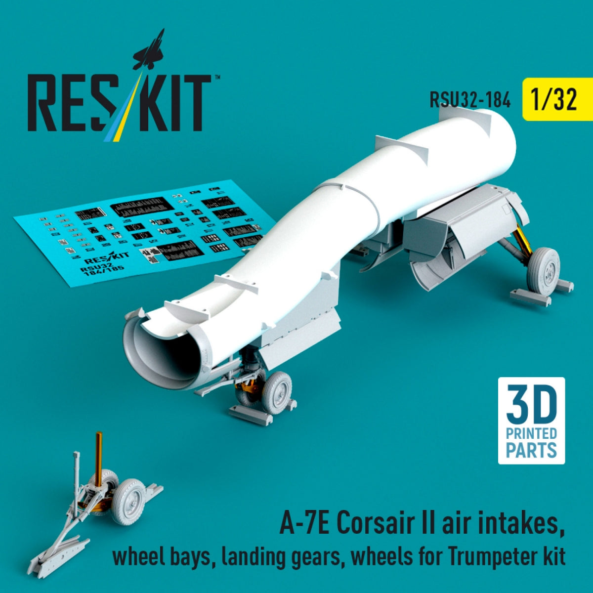 RESKIT RSU32-0184 A-7E Corsair II air intakes, wheel bays, landing gears, wheels for Trumpeter kit (3D Printed) 1/32