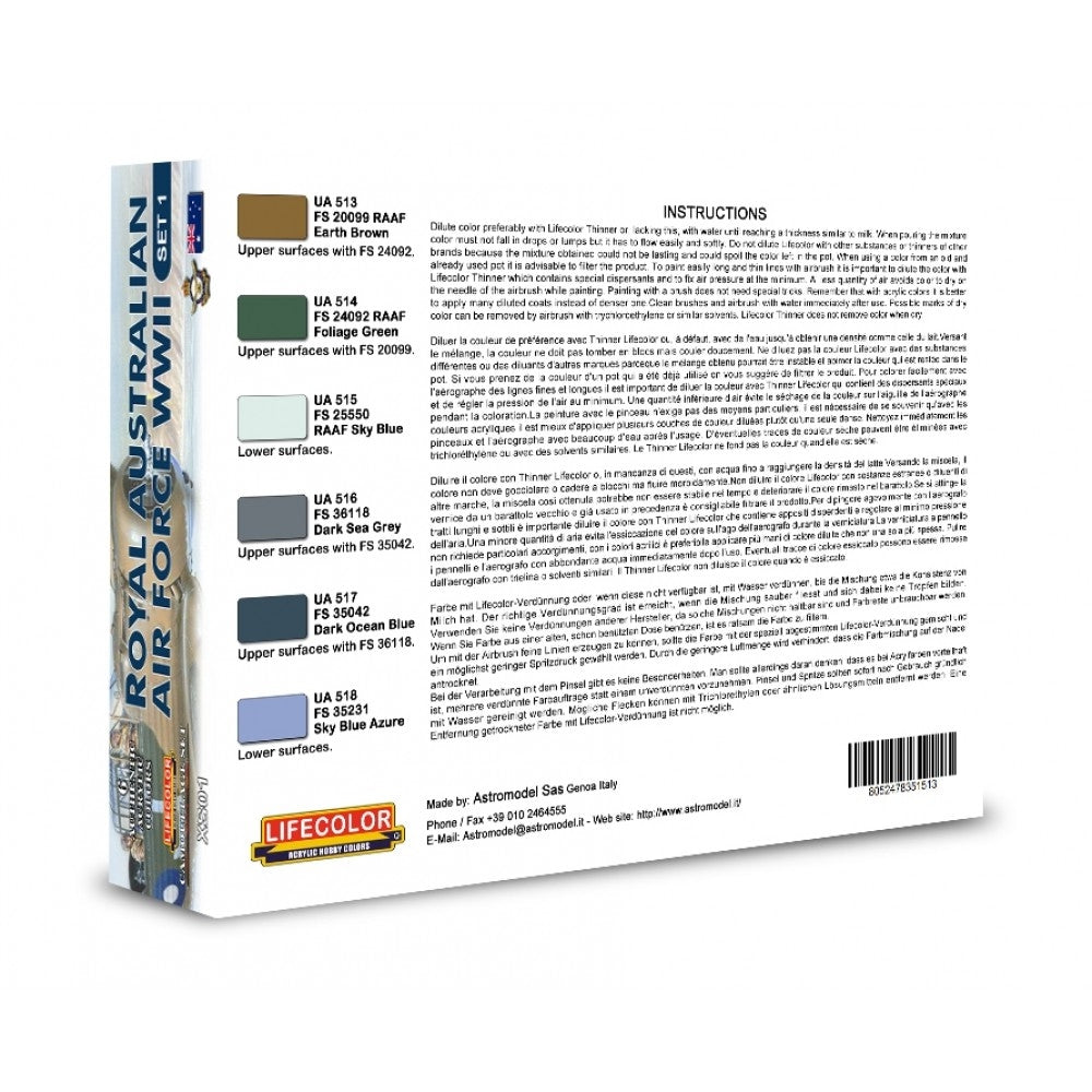 Lifecolor XS01 Acrylic color Set Australian Air Force WWII Set 1 6x22ml – immagine 2